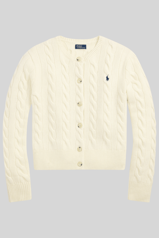 Cardigã feminino de tricô trançado - Ralph Lauren, Creme, foto 1