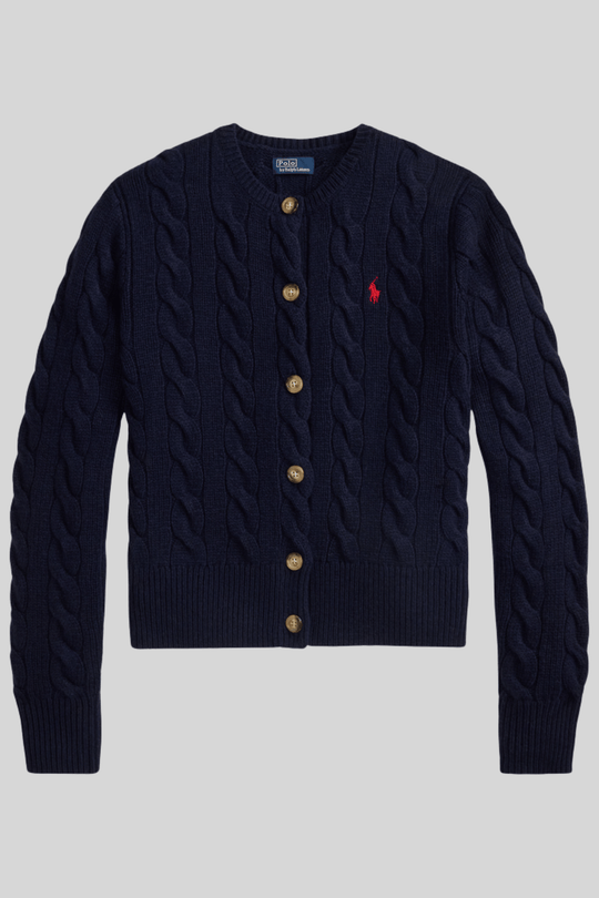 Cardigã feminino de tricô trançado - Ralph Lauren, Azul-marinho, foto 1