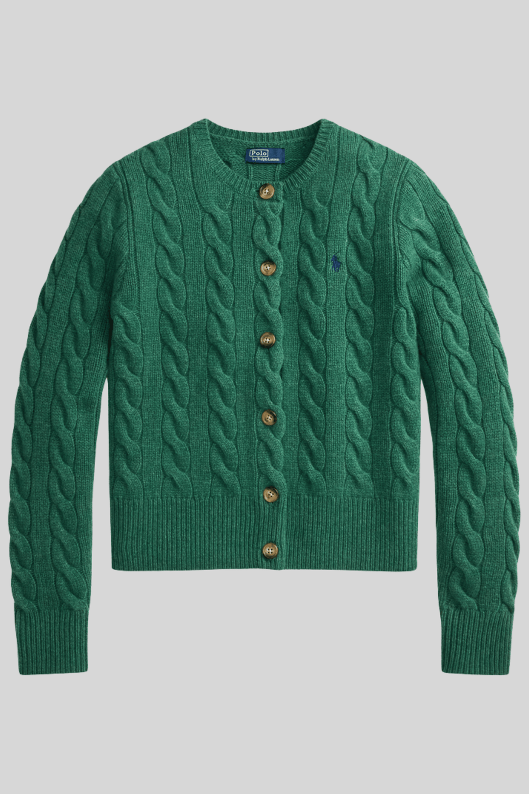 Cardigã feminino de tricô trançado - Ralph Lauren, Verde, foto 1