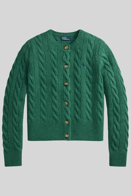 Cardigã feminino de tricô trançado - Ralph Lauren, Verde, foto 1