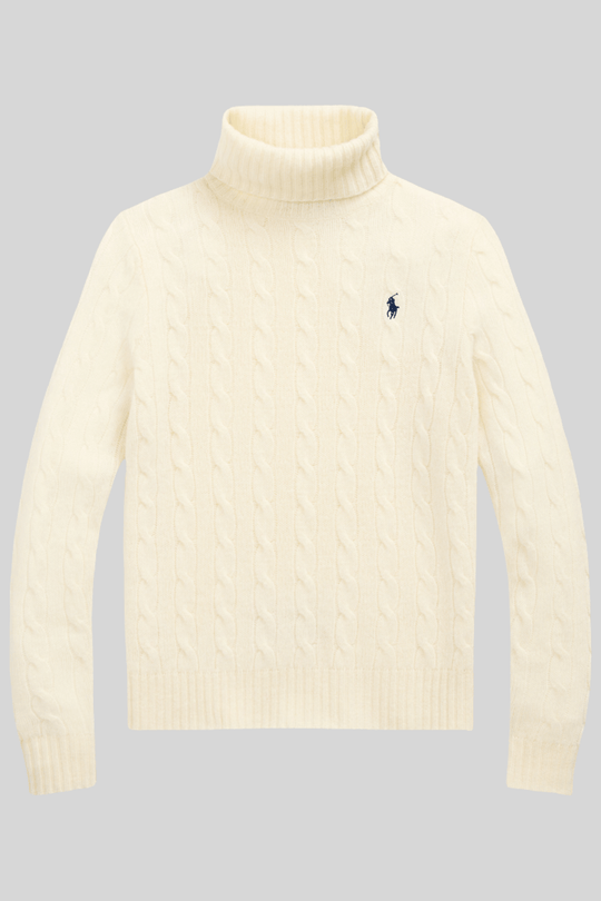 sueter gola alta off white, vista frontal isolada